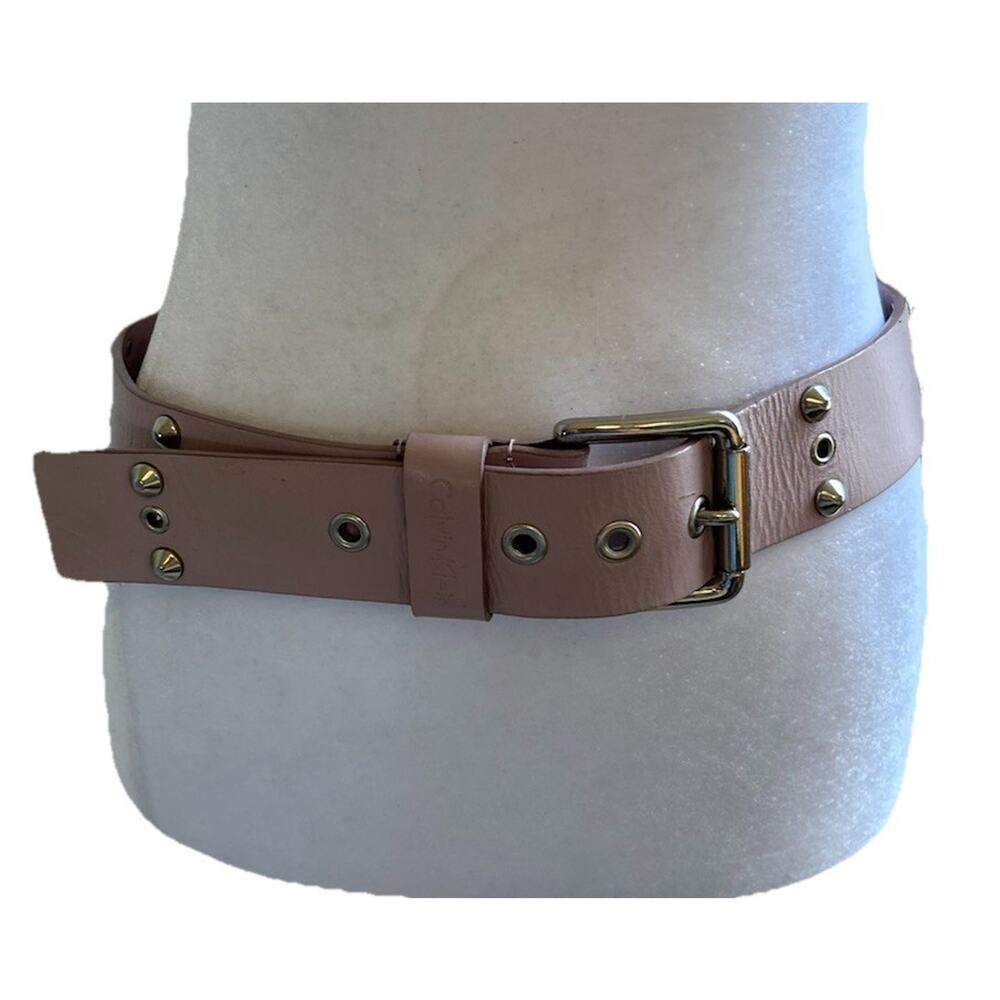 Vintage Y2K Pink Belt Leather Studded Chunky Heavy Holes Punk 90s Women S Retro - Picture 2 of 11